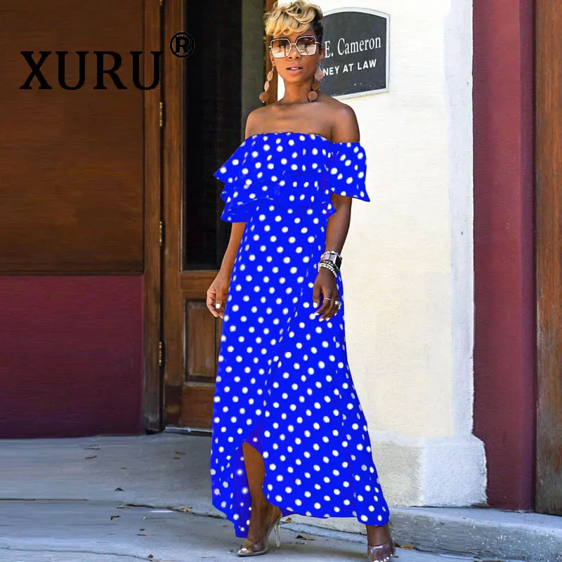 

XURU summer new chiffon dress digital print dot dress bohemian irregular women's tube top dress