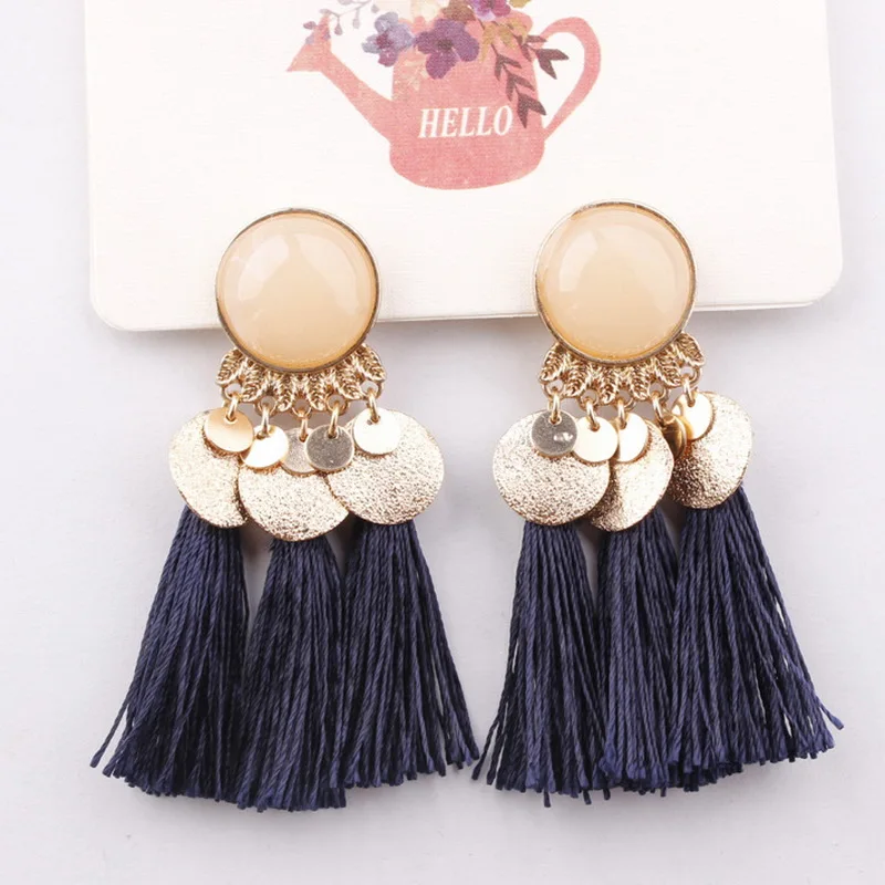 

ZWPON 2019 Hot Sale BOHO Mini Disc Layer Cotton Tassel Earrings for Women Fashion Gold Statement Large Earring Jewelry Wholesale