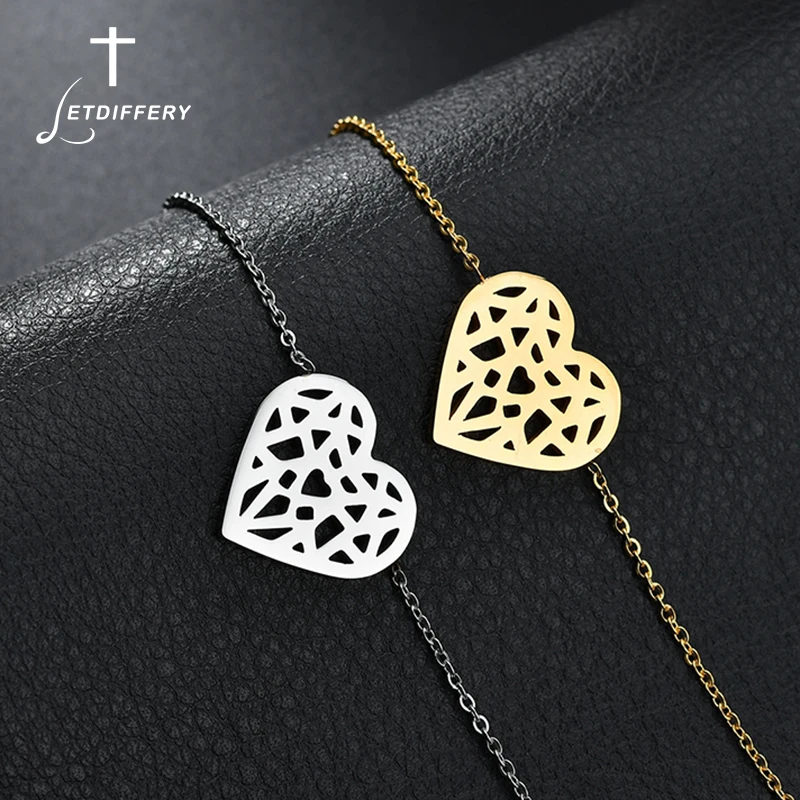 Женский браслет с сердечком Letdiffery золотой треугольный из нержавеющей стали