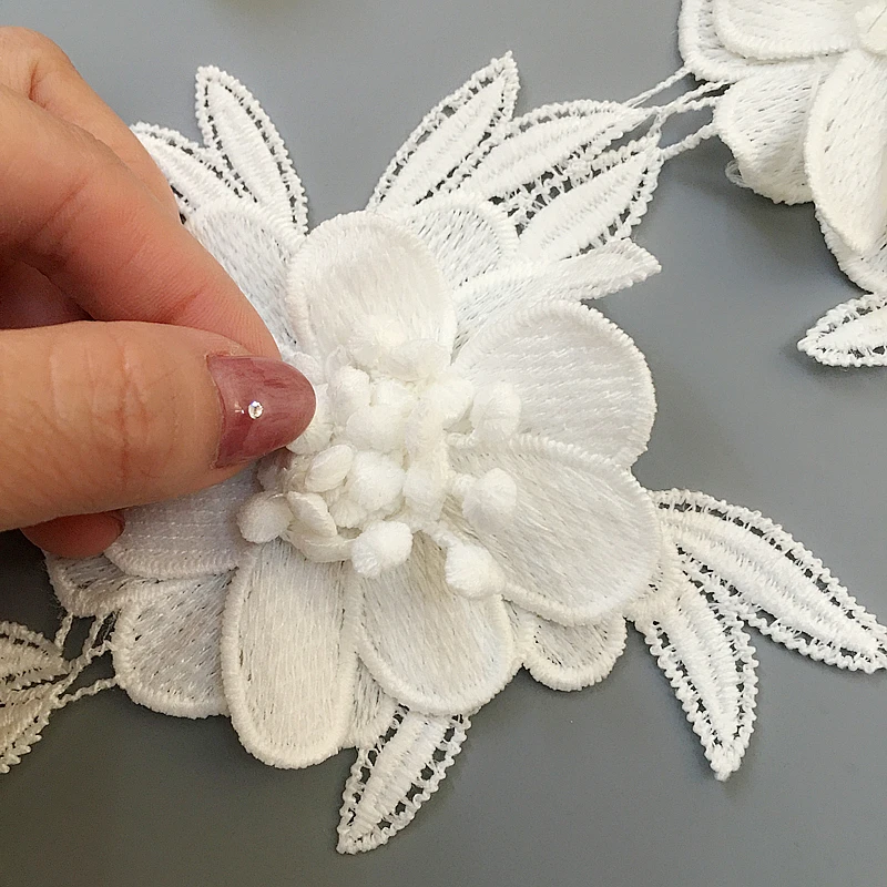 Ширина 13 см вышивка белый черный 3D цветок кружевная отделка DIY Аппликация на одежду украшения кружева ленты LT04