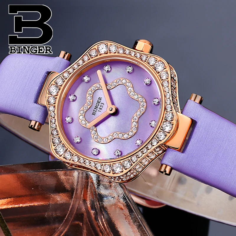 New Switzerland BINGER Luxury Brand Japan Quartz Women's Watches 8 MM Ultra-thin 50M Waterproof Sapphire Diamond Clock B1150-8