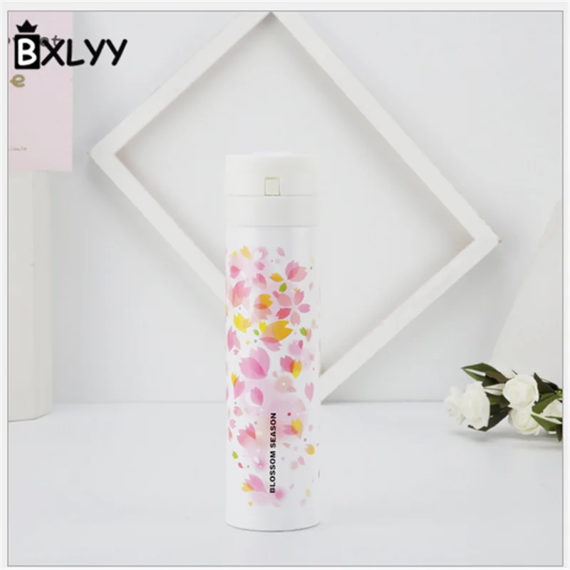 BXLYY 450 мл Нержавеющая сталь Cherry Blossom Творческий изоляции бутылка для воды Сувениры и подарки термос Спорт Shaker.6z