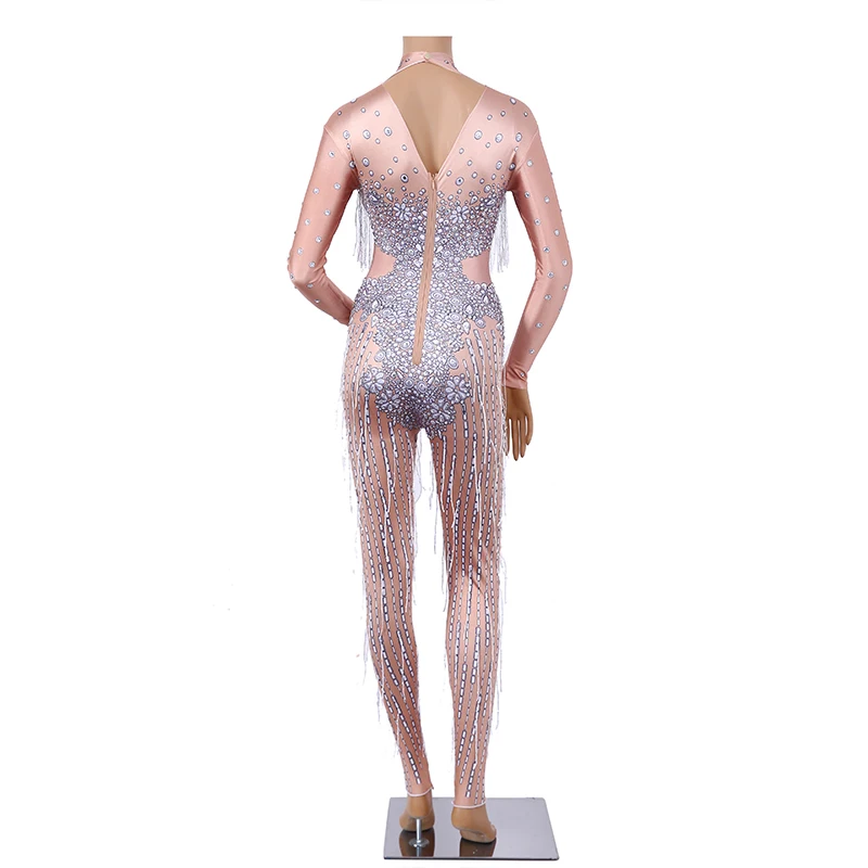 

Fashion Sexy Rhinestone Stretch Women Jumpsuits Stage Performance Pole Dancer Catsuits Nightclub Bodysuits Singer Clothing