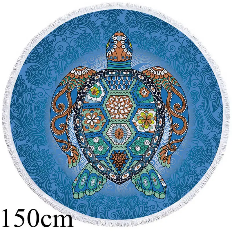 Towel 150cm Постельные принадлежности Outlet Черепашки большой круглый пляжное полотенце черепаха Пейсли микрофибра банное полотенце кисточка животное богемный цветочный Синий Гобелен - Цвет: Towel 150cm