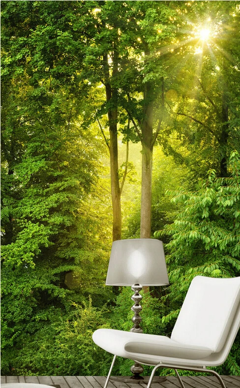 3D фрески на заказ красивый солнечный свет зеленый лес фон для крыльца гостиной