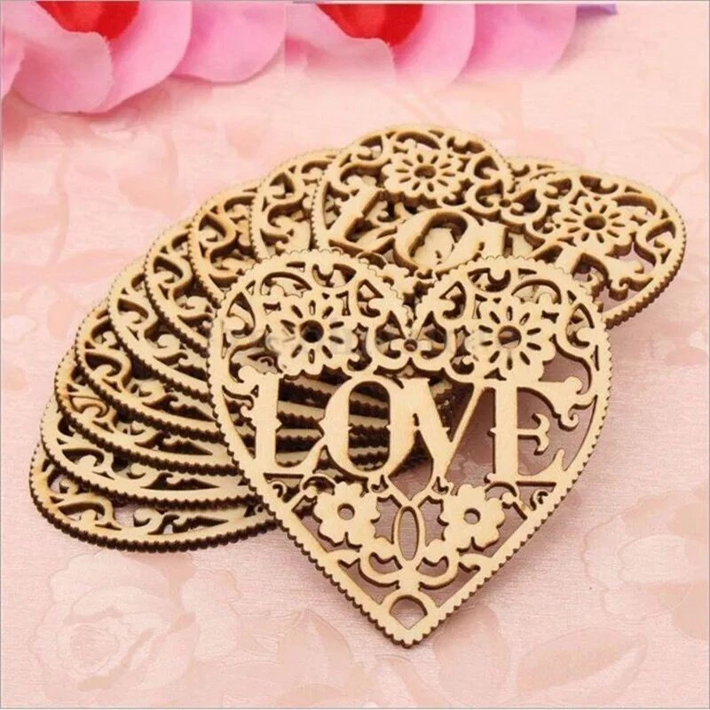 

50 free shipping love wooden hearts wooden decoration pieces