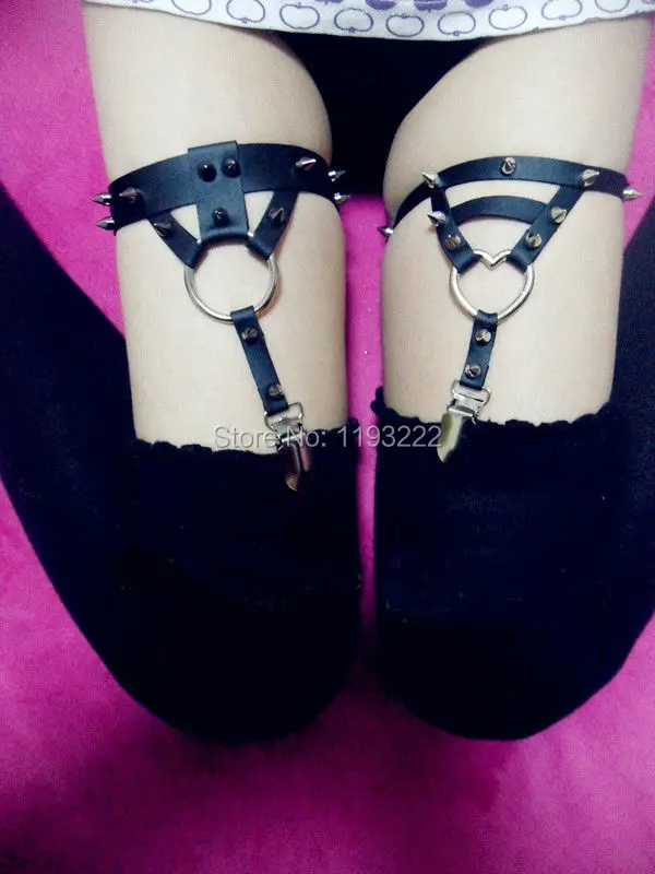 Модные панк-рок АМО ручной работы пояс подвязки кожаные носки сердце круглый