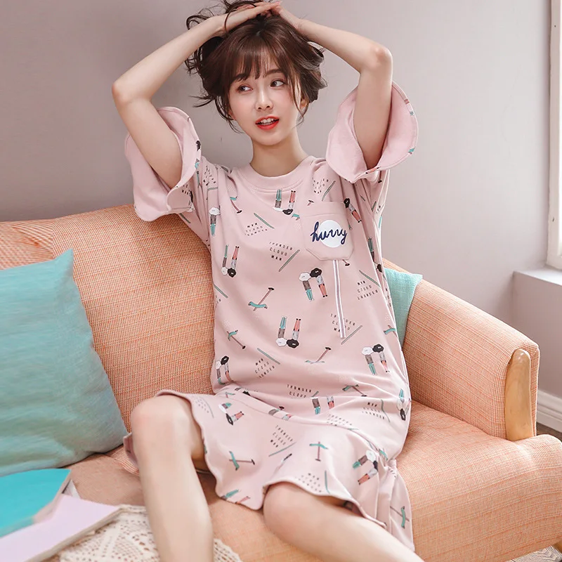 nightgown women Хлопковая женская ночная рубашка с коротким рукавом, Хлопковая пижама, женская летняя ночная рубашка, сексуальная женская ночная рубашка размера плюс, домашняя одежда для сна - Цвет: nightgown women