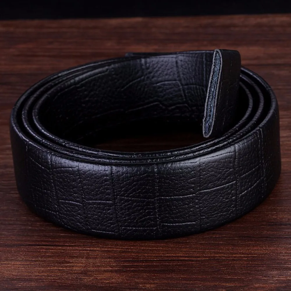 Mens Bamboo Pattern Leather Belt Men Without Buckle Black Faux Waist Belts No Automatic Strap Waistband | Аксессуары для одежды