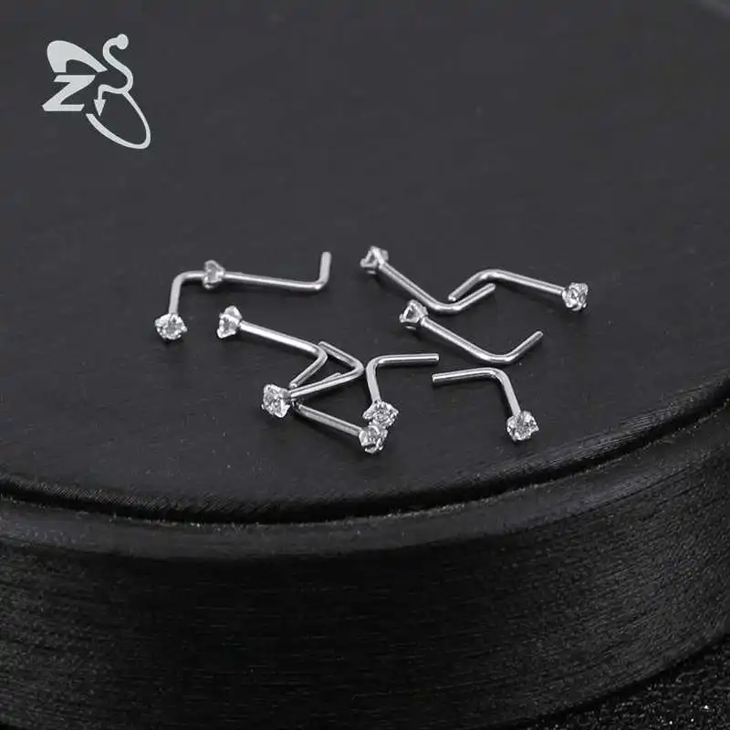 AOEDEJ 10 Pcs 1 Lot 20g Nose Rings& Studs Round Crystal Nose Rings Piercing Body Jewelry L-shape Nose Stud Cubic Zircon Nostril