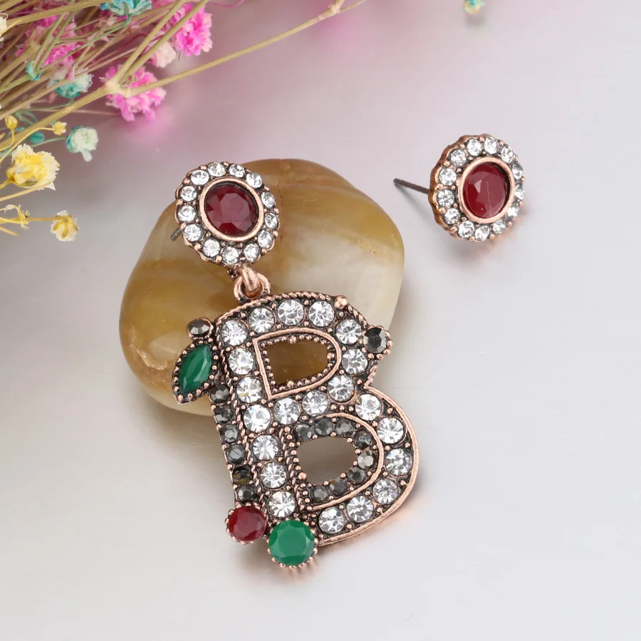 Kinel 2017 New Vintage Turkish Earrings For Women Antique Gold Color Letter B Asymmetry Drop Earring India Style Jewelry | Украшения и