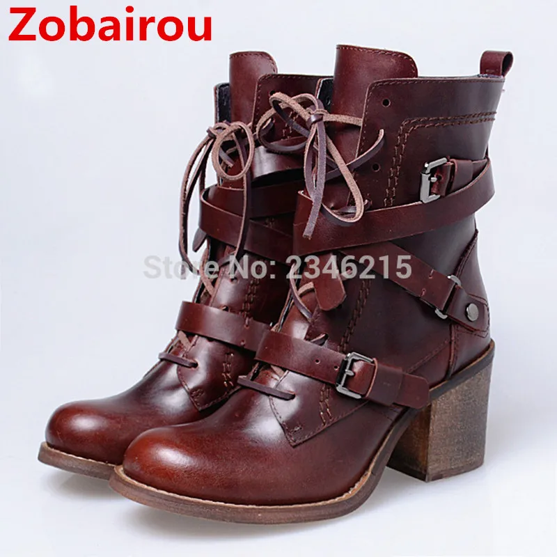 Zobairou/Botas mujer модные ковбойские сапоги на высоком каблуке со шнуровкой в западном