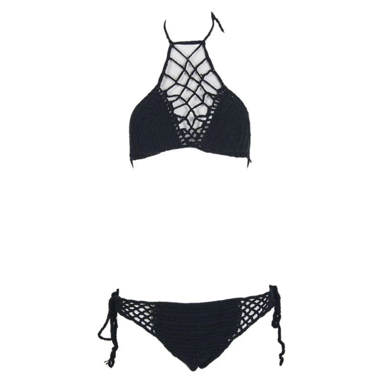 New Women Knitted Bikini Sets Swimming Suits Beach Bathing Solid Swimwear Average Bandage High Quality |