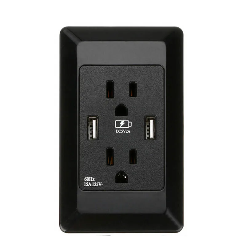 Универсальный стандарт США USB настенная розетка двойной USB двойной три отверстия США штекер порт адаптер питания розетки 125 В 15а панель черный/белый