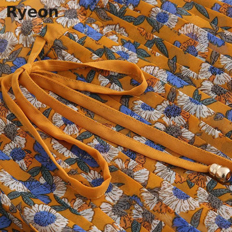 Ryeon 5XL Плюс Размер женщин шифоновые платья цветочным узором старинных