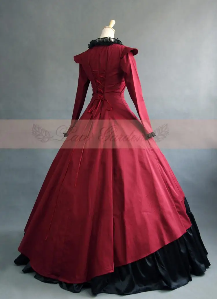 Бордовое и черное хлопковое бальное платье Southern Belle в викторианском стиле |