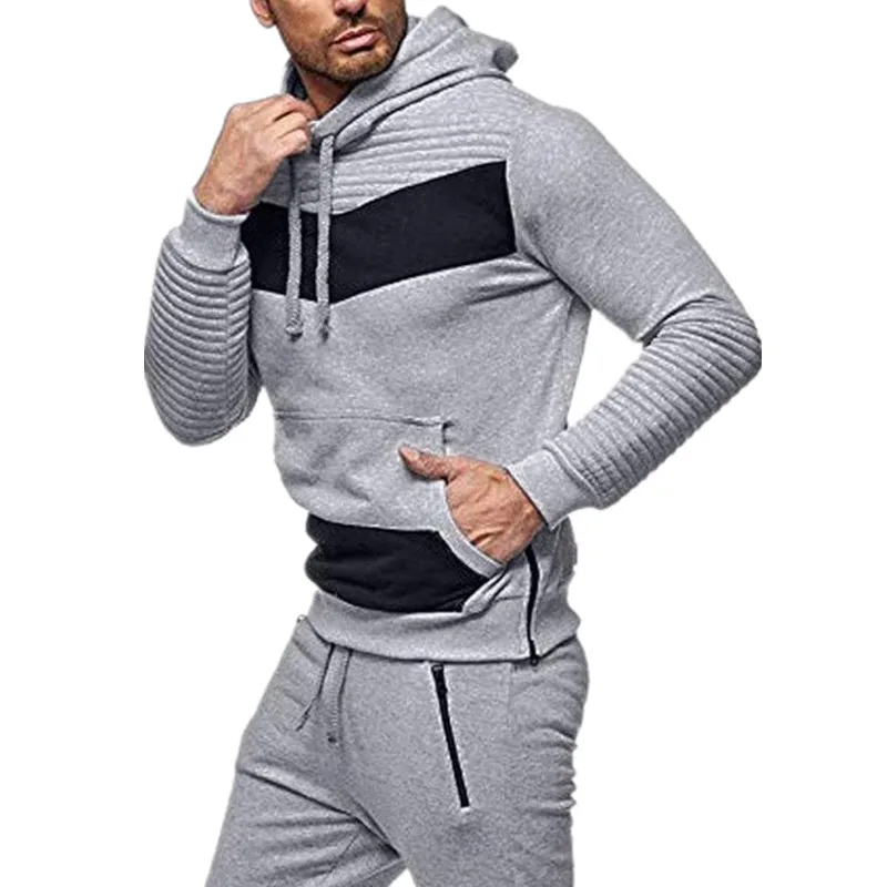 European and American men's leisure color matching sports suit hoodie men | Мужская одежда