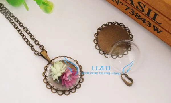 

Полукруглый Стеклянный Глобус с пузырьками и бронзовым основанием, кулон и овальная пряжка, набор, DIY ювелирное ожерелье-20 мм