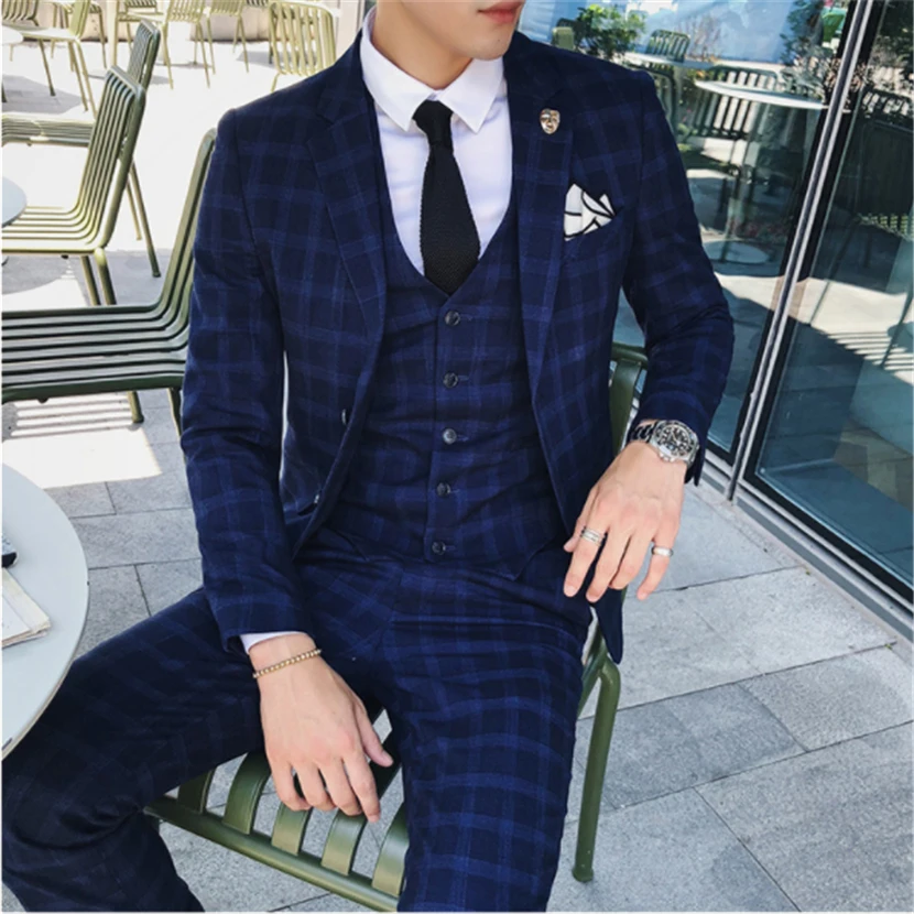 

High quality male business suit single-breasted men three-piece suit size S M L XL XXL XXXL 4XL wedding banquet mens dress suits