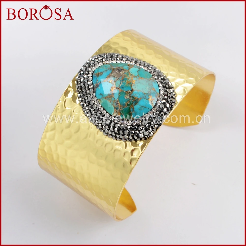 BOROSA 3 шт. Золотой/Серебряный цвет медный бирюзовый браслет Druzy натуральный синий