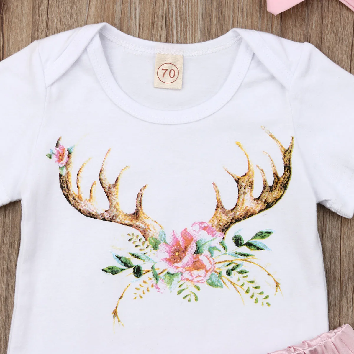 2019 Baby Summer Clothing 0-3Y Infant Girls Deer Print White Romper+Pink Ruffles Shorts+Headband Cotton Party Outfit Sets | Детская