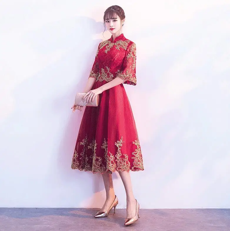 style 8 Красные платья в восточном стиле с коротким рукавом, китайское винтажное традиционное свадебное платье чонсам, длинное платье Ципао размера плюс XS-3XL - Цвет: style 8
