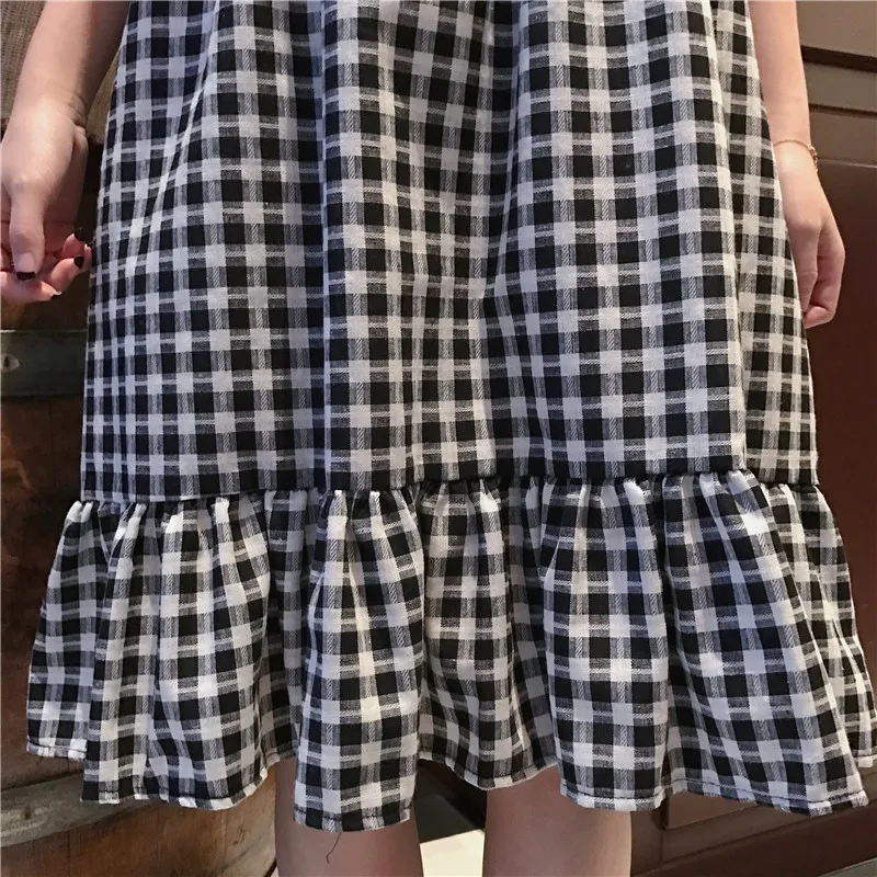 Summer Japanese Spaghetti Strap Plaid women Dress Soft Sister Sweet Small Lattice Fresh Student Sleeveless Camisole Female | Женская
