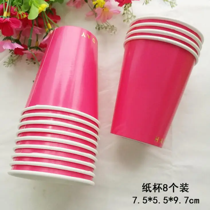 8pcs rose red cup С Днем Рождения одноразовая посуда мятный зеленый тарелка золотые соломинки ребенка 1-й День рождения декоративный для Бэйби шауэра вечерние принадлежности - Цвет: 8pcs rose red cup