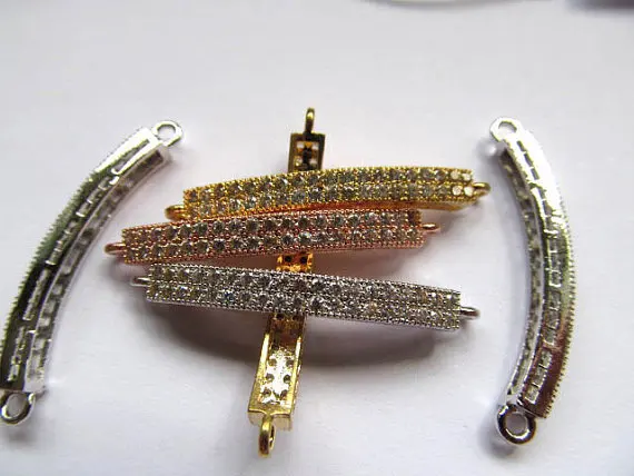 

AAA grade 35mm 12pcs pave metal spacer &cubic zirconia crystal bar curved loose bead DIY