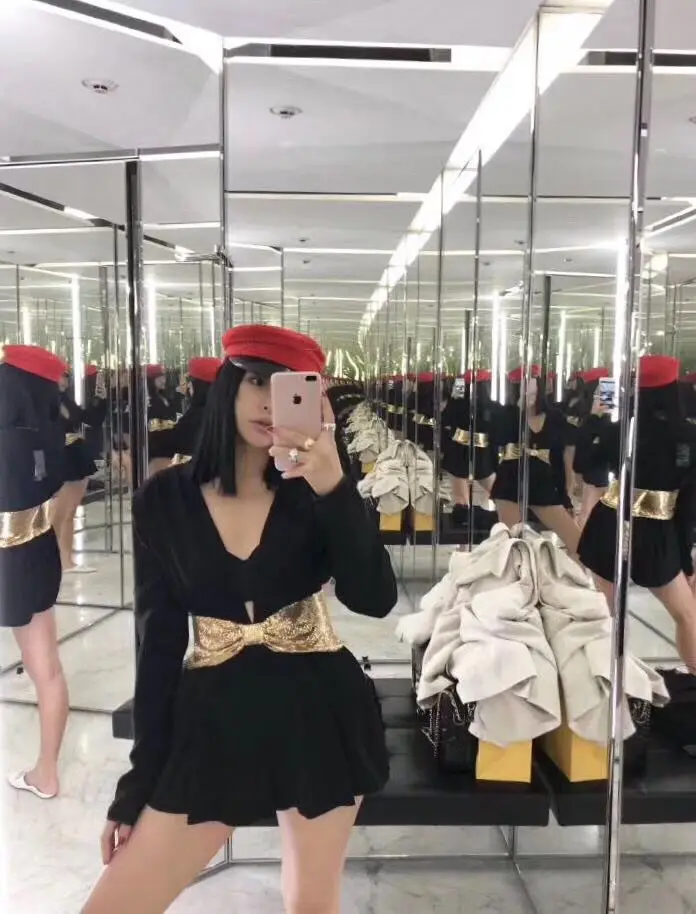 Новейшее женское черное Золотое элегантное платье vestido с v образным вырезом и