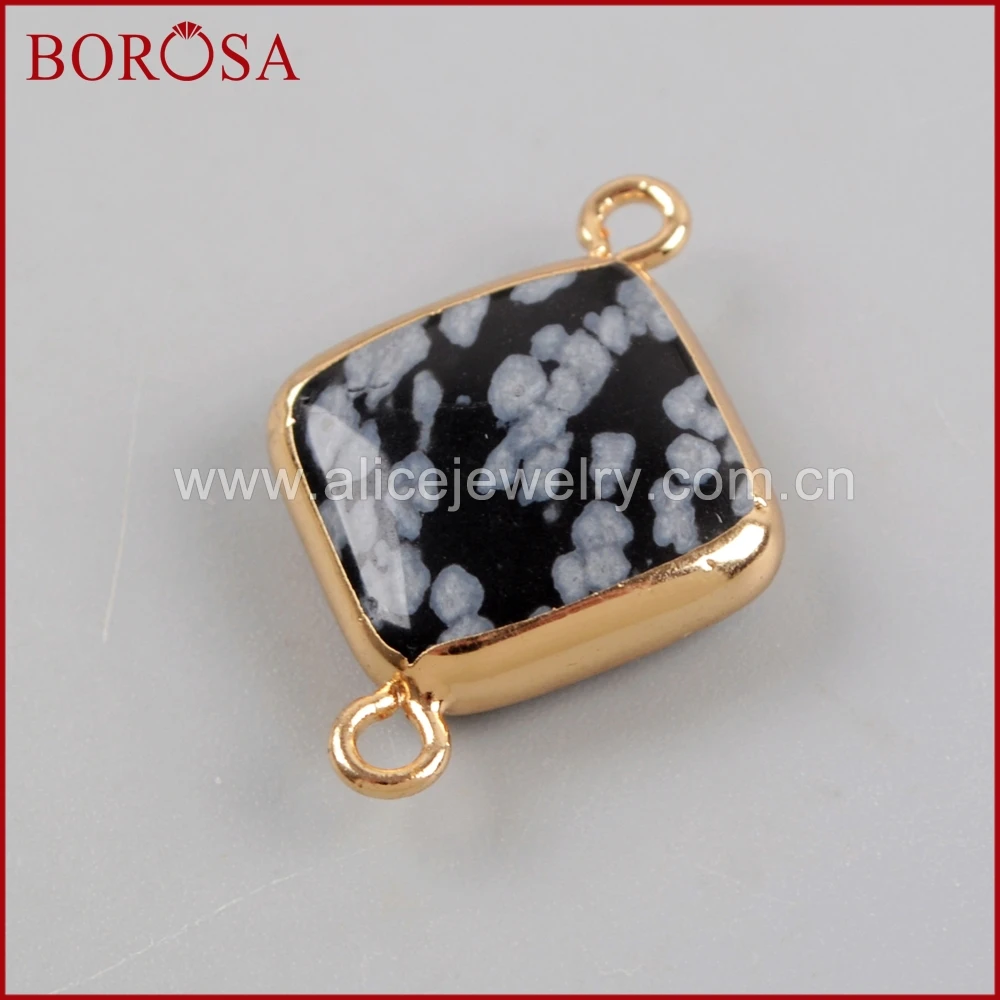 BOROSA 20 шт. Золото Цвет Multi-kind камни Ромбический медь разъем Бусины Двойной
