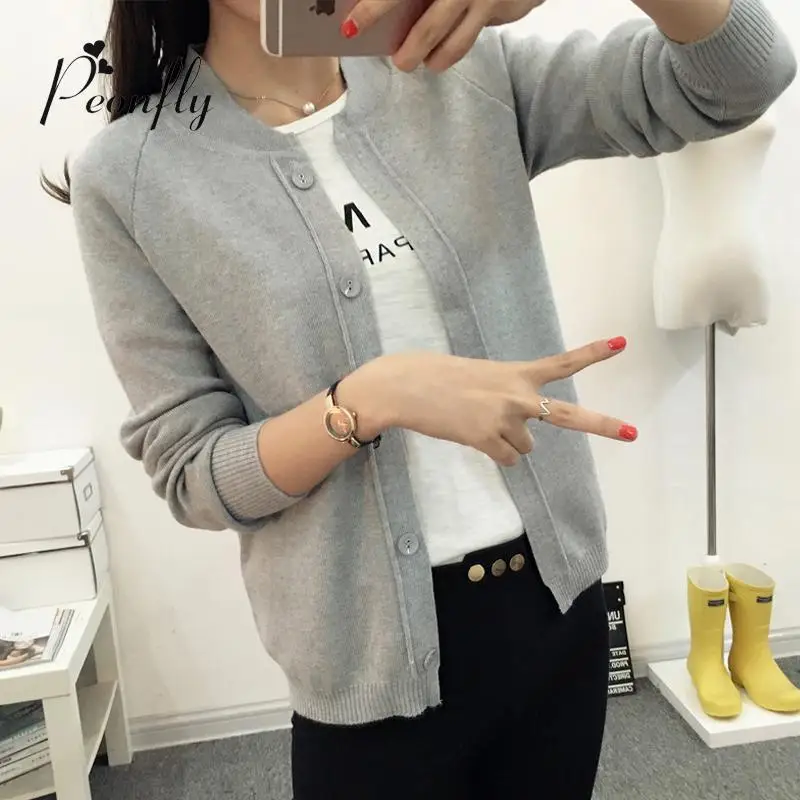 PEONFLY Hot Sale Fashion Casual Women Spring Autumn Cardigan Long Sleeve Short Knitted Female Sweaters |
