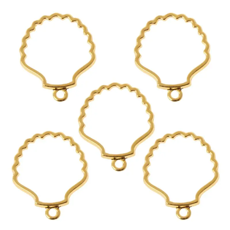 

5Pcs Shell Metal Frame Pendant Open Bezel Blank Setting UV Resin Jewelry DIY