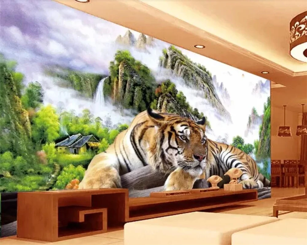 Пользовательские 3D обои домашний декор росписи Тигр вниз горы Король тигр