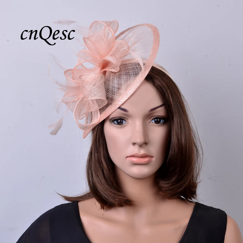 Оптовая продажа новых бежевых шляп sinamay для свадьбы женская шляпа Ascot гонки