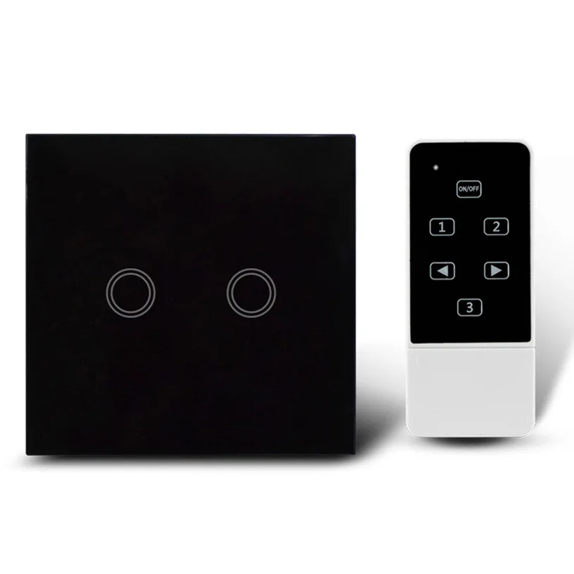 

New Plain White 2 Gang 1 Way Remote Control Switch AC 110-240V Touch Screen Glass Panel Wall Light Switch European Standard