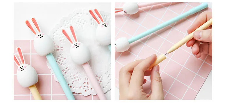 1 шт., гелевая ручка Kawaii с милым Кроликом, 0,5 мм, для заправки, черная, синяя, нейтральная ручка для письма, офисные, школьные принадлежности