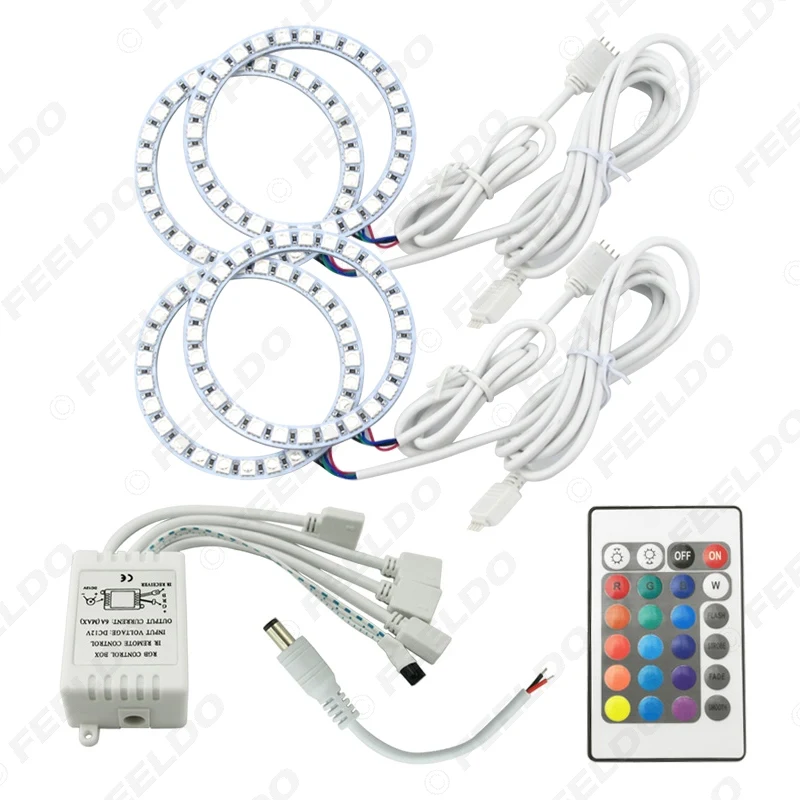 FEELDO 4X 80mm Car RGB 5050 LED Headlight Angel Eyes Halo Ring Light Kit Wireless Remote Control For Lada VAZ 2114 #FD-1161 | Автомобили и