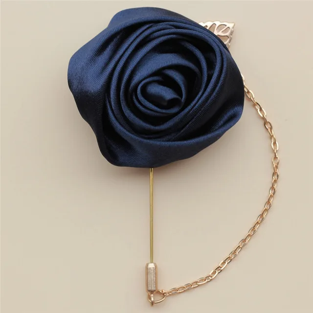 navy blue WifeLai-2 шт. золотой лист цепи цвета слоновой кости атласная роза мужские костюмы булавки для корсажей Свадебные жениха корсажи и бутоньерки XH0273-17 - Цвет: navy blue