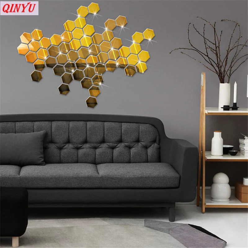 Art DIY 3D Mirror Acrylic Wall Stickers 12Pcs 8 CM Sticker Diningroom Bedroom Home Decor 6ZCF003 | Дом и сад