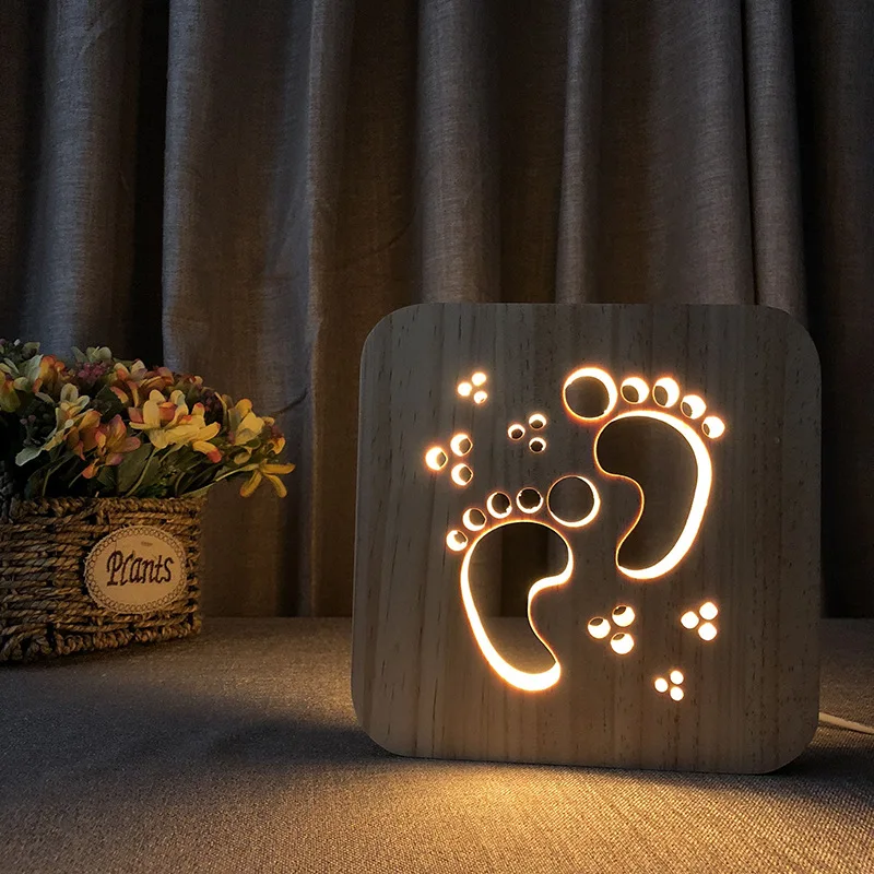 

Wood Footprint Night Lamp Creative LED Night Light Wooden Desk Lamp Bedroom Atmosphere Lamp Novelty Lighting