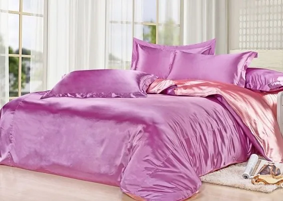 Grey Purple Pink Шелковый атлас Набор пододеяльников для пуховых одеял одеяло Чехлы для мангала покрывало Доона Постельные принадлежности CAL super king size Queen полный двойной twin один покрывало настроить - Цвет: Grey Purple Pink