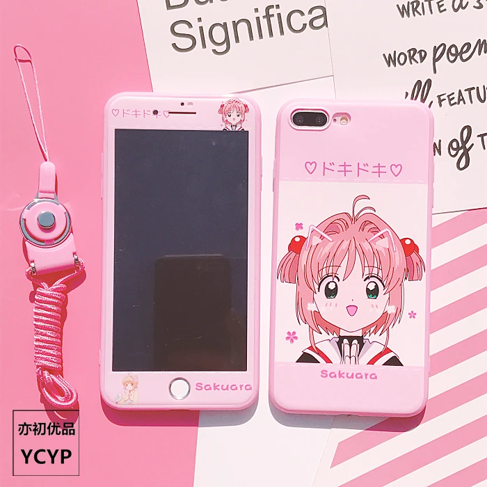 Для iphone XS Max милый Cardcaptor Sakura задний Чехол+ пленка для экрана из закаленного стекла, Девушка Мягкий чехол для iphone X XR 6 7 8plus
