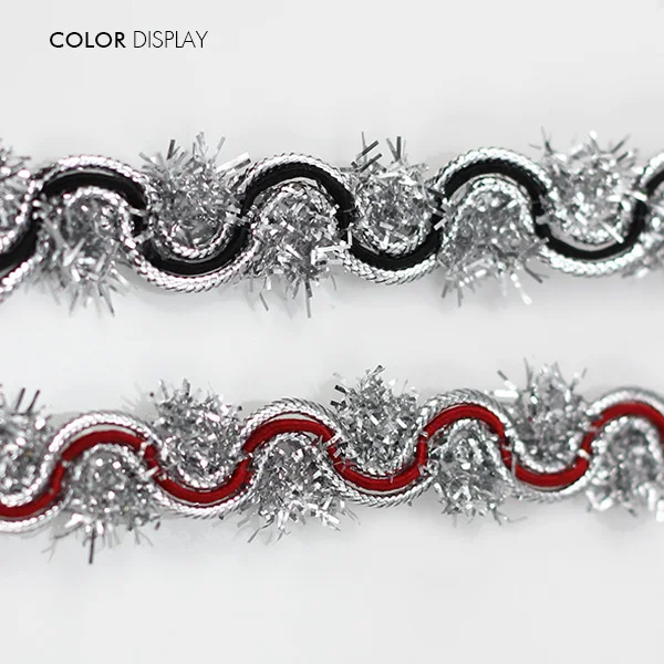 Плетеная серебристая красная кружевная лента витая отделка металлическая