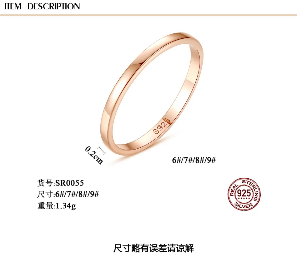 S925 стерлингов Серебряные кольца Простые Модные круглый 14 k кольца из розового золота для Для женщин Fine Jewelry