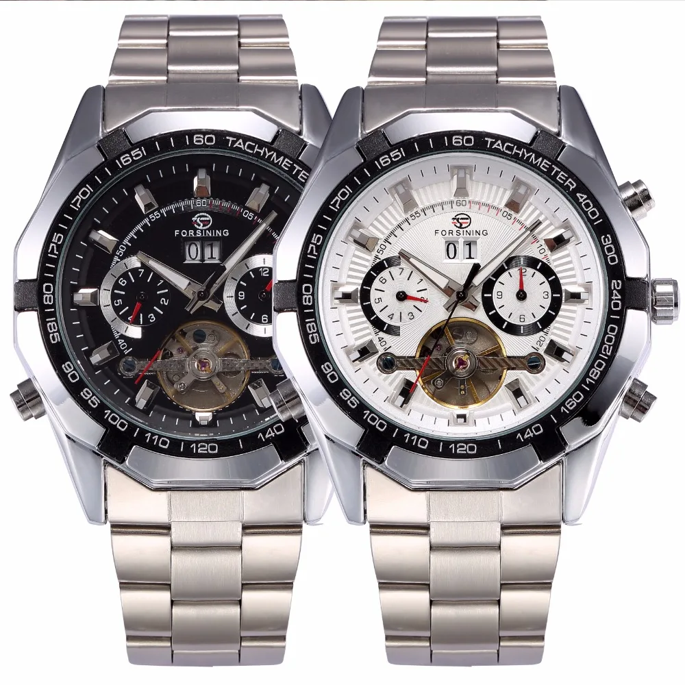 Мужские часы FORSINING модные повседневные спортивные механические из нержавеющей