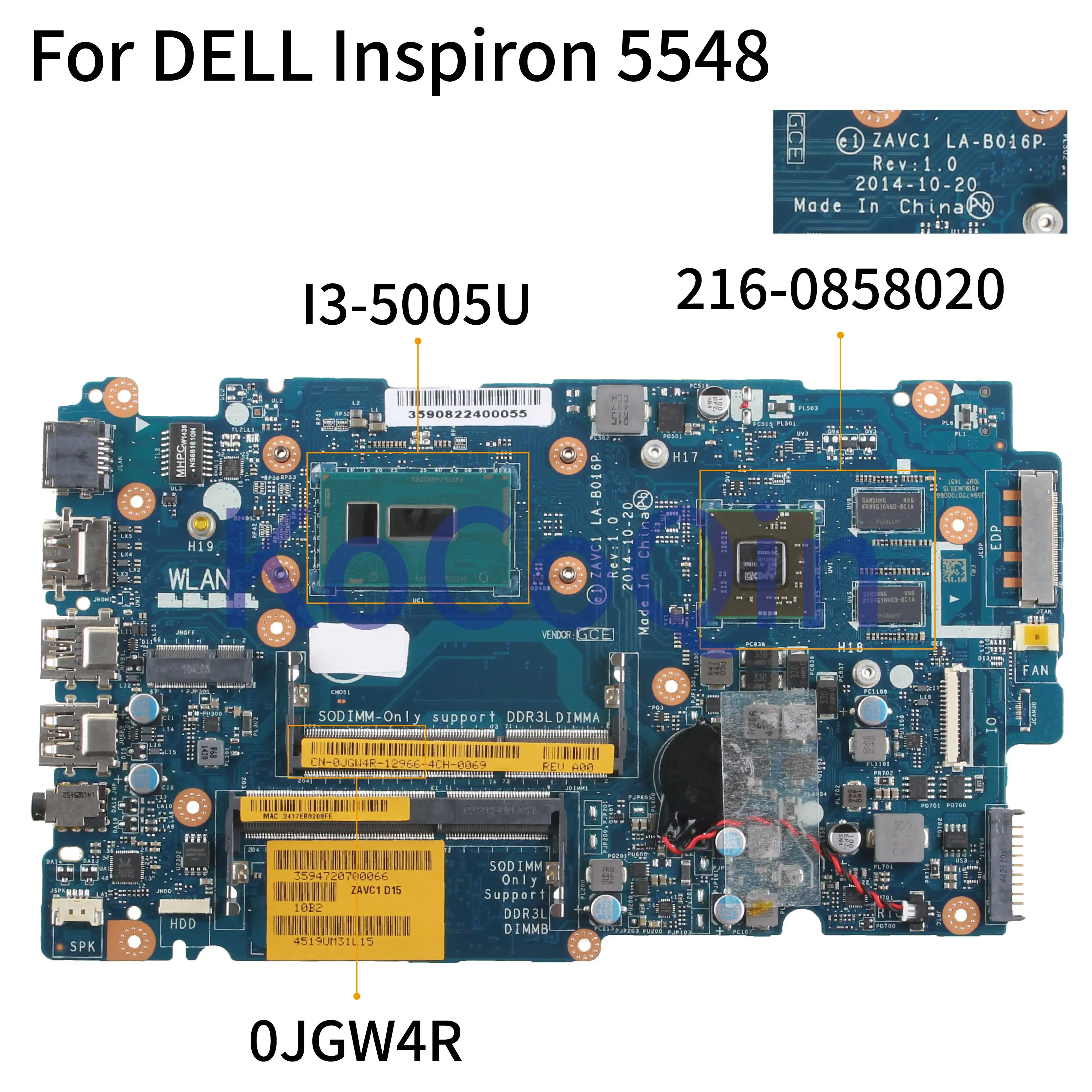 KoCoQin материнская плата для ноутбука DELL Inspiron 5448 5548 I3-5005U материнская плата AZVC1LA-B016P CN-0JGW4R 0JGW4R SR244 Процессор 216-0858020