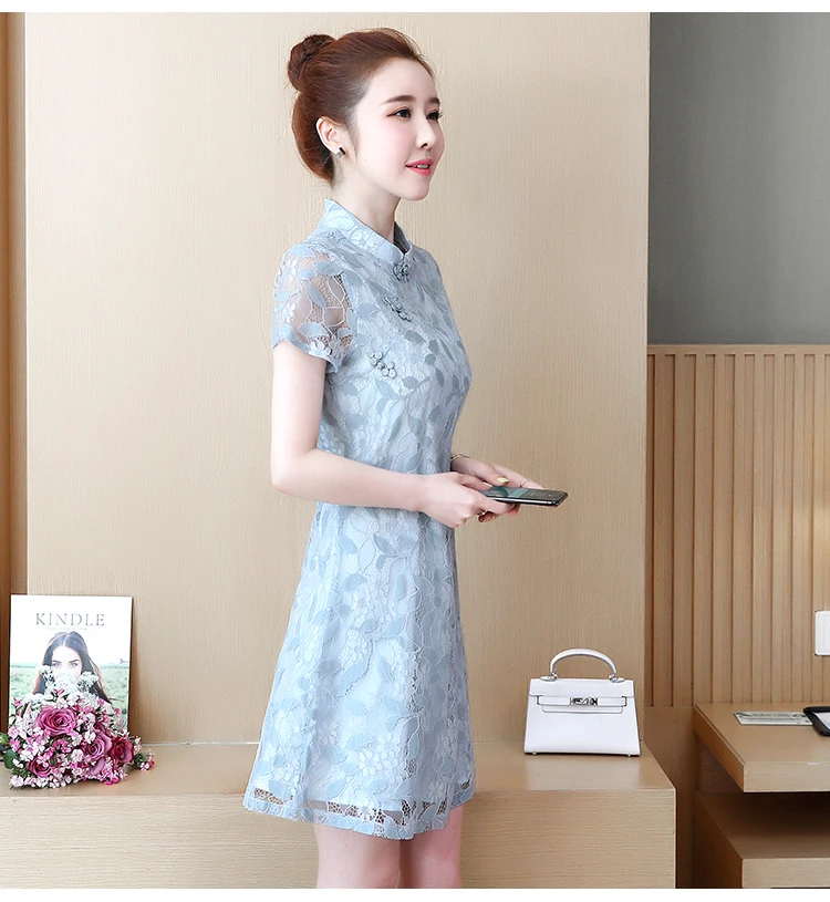 womens woman ladies summer cheongsam cute lace big plus size M-5XL XXL XXXL 3XL XXXXL 4XL 5XL loose Casual blouse dress