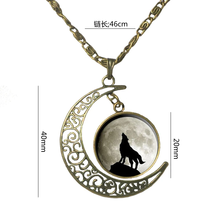 Женское ожерелье с подвеской-кабошоном из стекла Луной винтажное ажурное