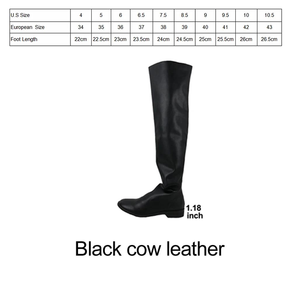 

FOREADA Genuine Leather Shoes Stretch Over The Knee Boots Flats Thigh High Boots Riding Boots Winter Zipper Autumn Shoes Black